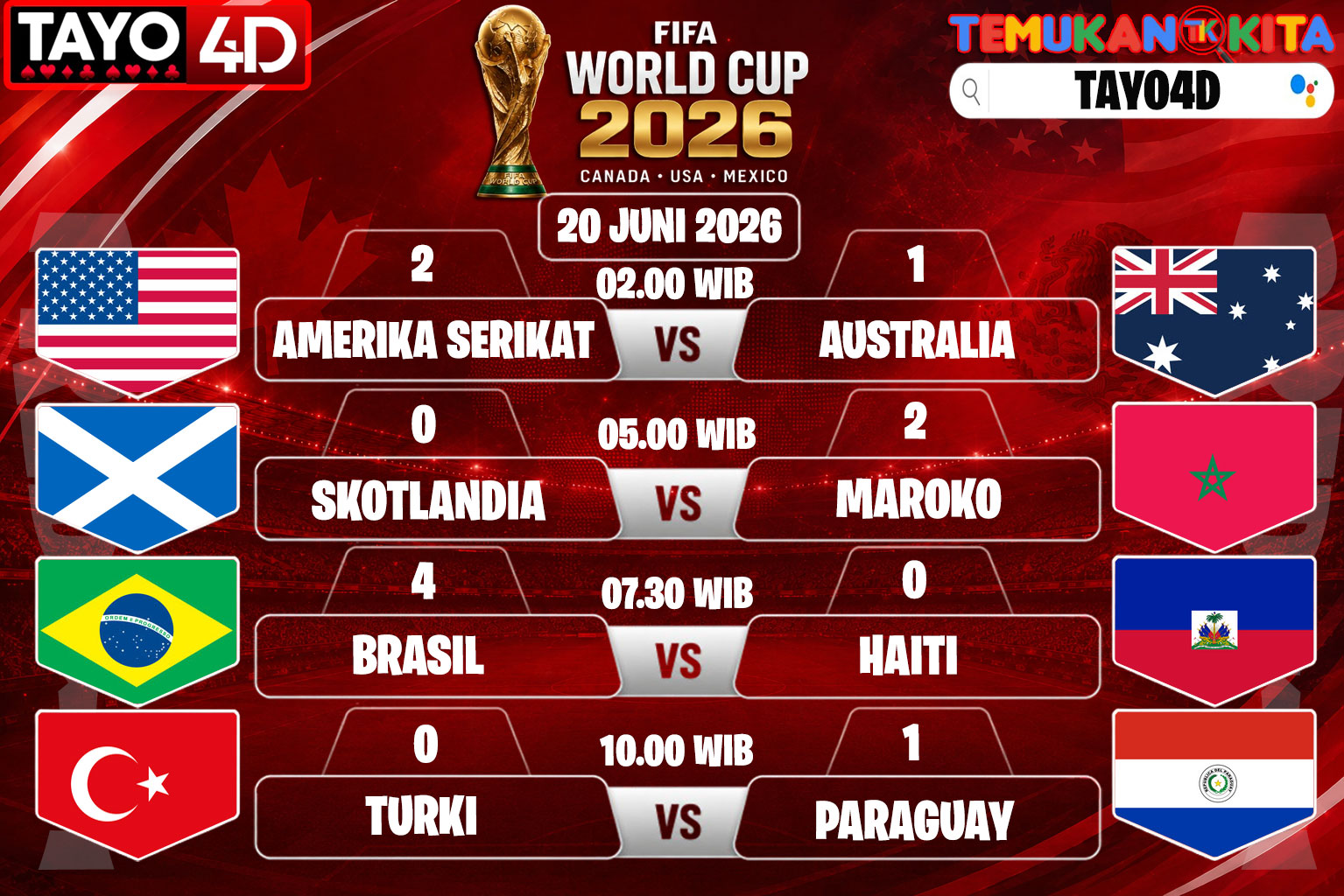 Prediksi Piala Dunia 20 Juni 2026 TAYO4D