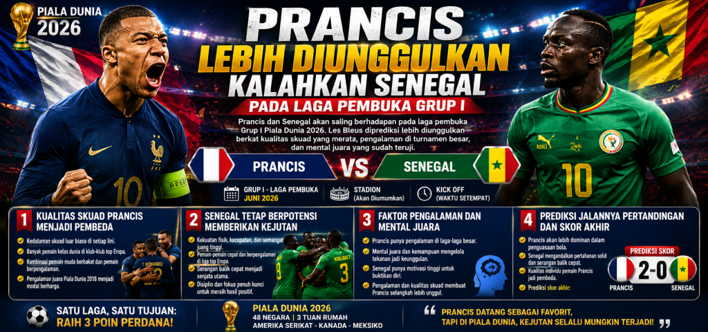 Prancis Lebih Diunggulkan Kalahkan Senegal 2-0 pada Laga Pembuka Grup I
