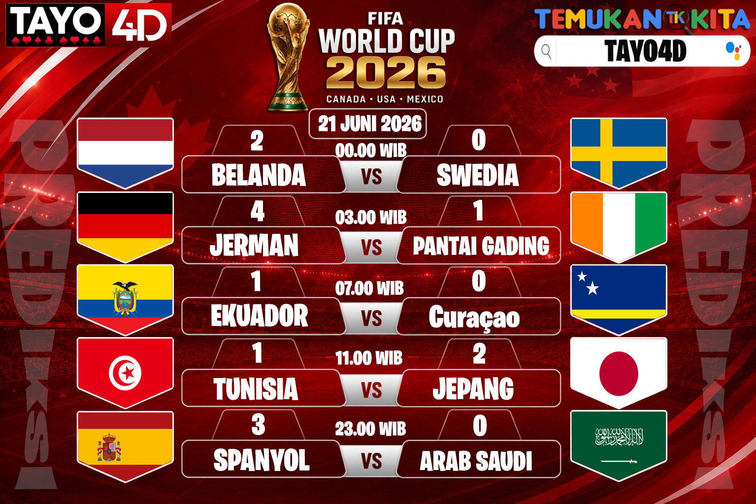 21 Juni 2026 Prediksi Piala Dunia TAYO4D
