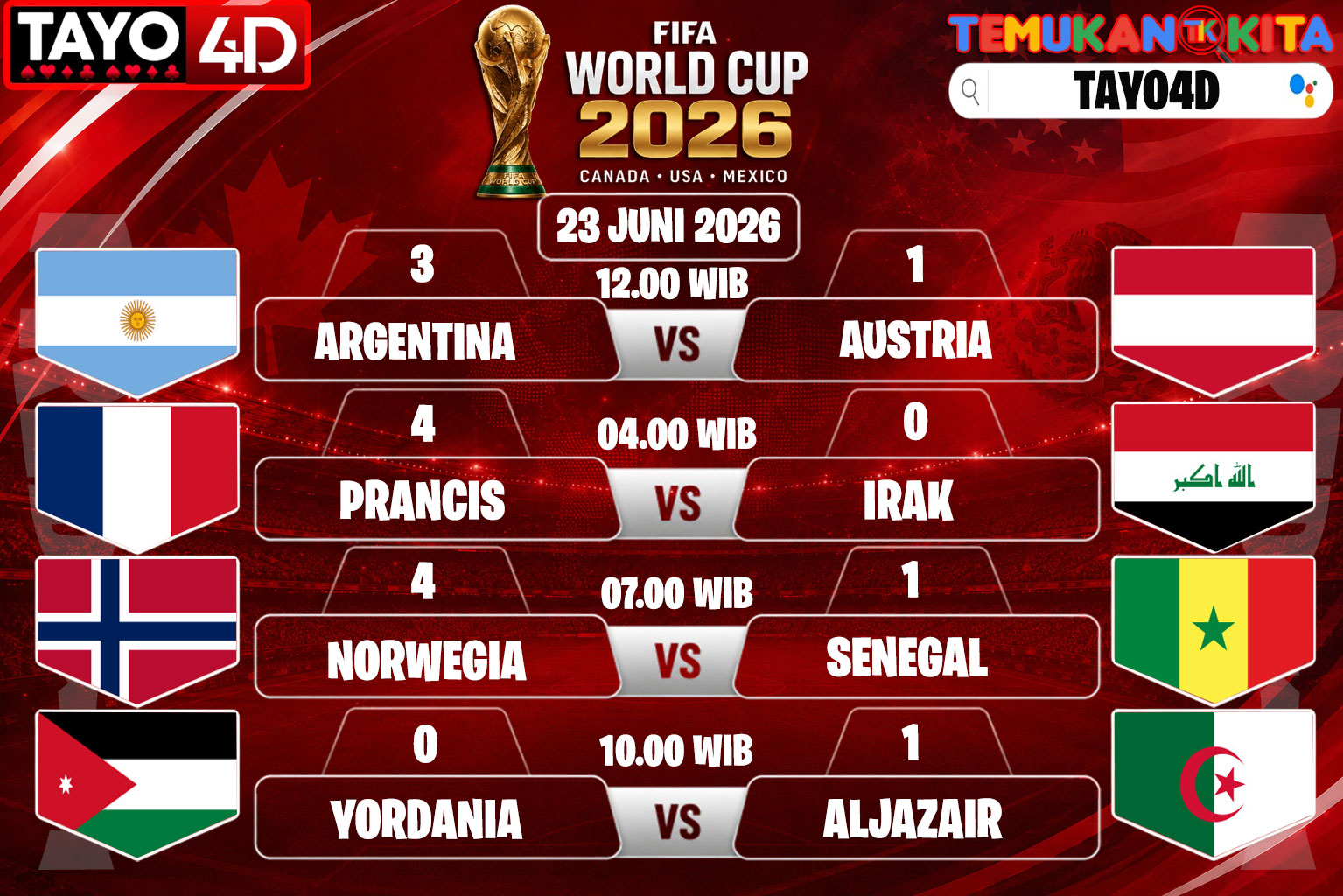 23 Juni 2026 Prediksi Piala Dunia TAYO4D