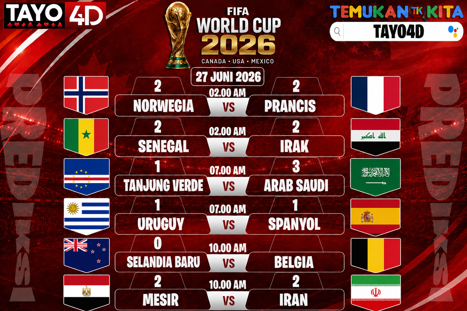 27 Juni 2026 Prediksi Piala Dunia TAYO4D